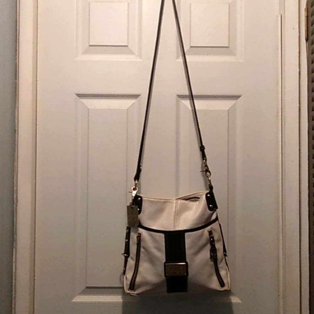 Ladies Tyler Rodan Bag, black and white, leather Size Large